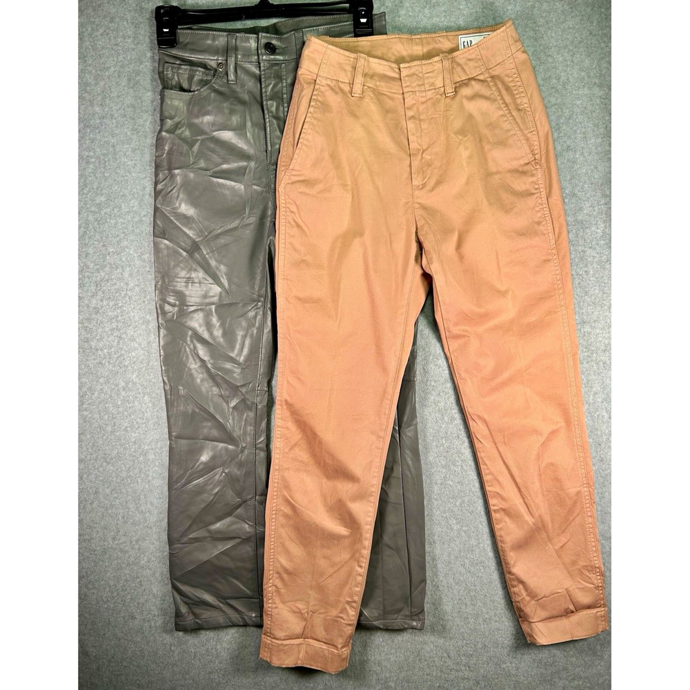 GAP Chino Pants Womens 00 Lot 2 Pink Gray Faux Leather Twill Slim High Rise